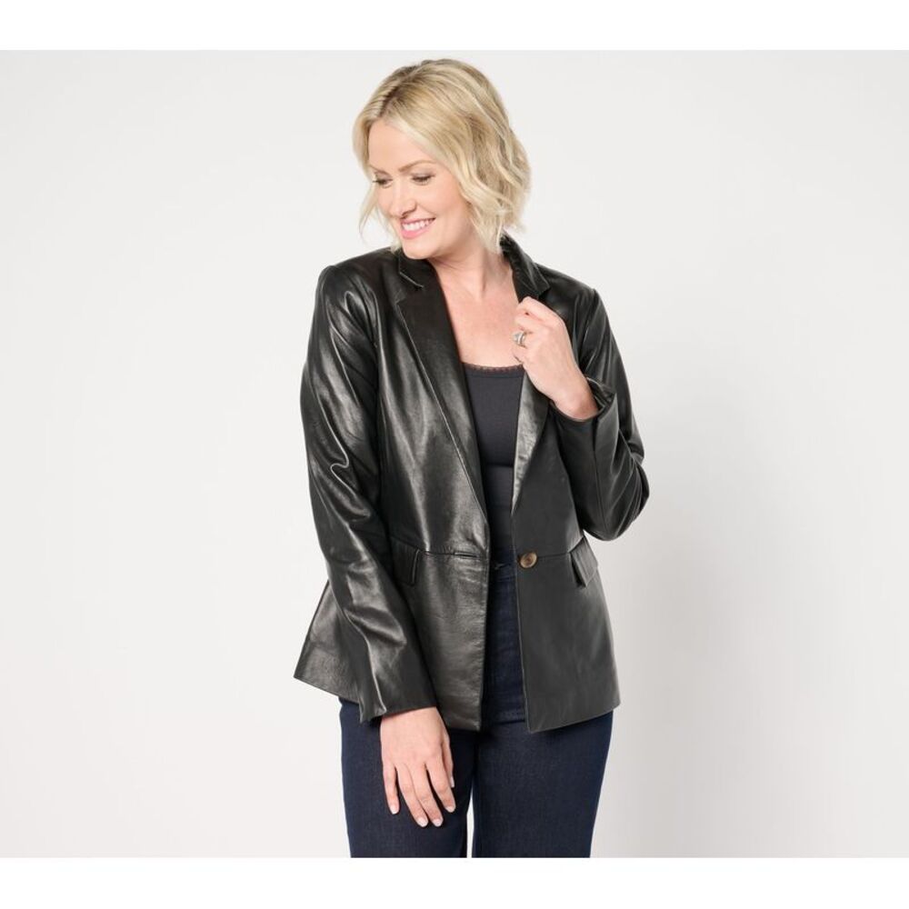 Denim&Co Black Genuine Lambskin Leather Jacket